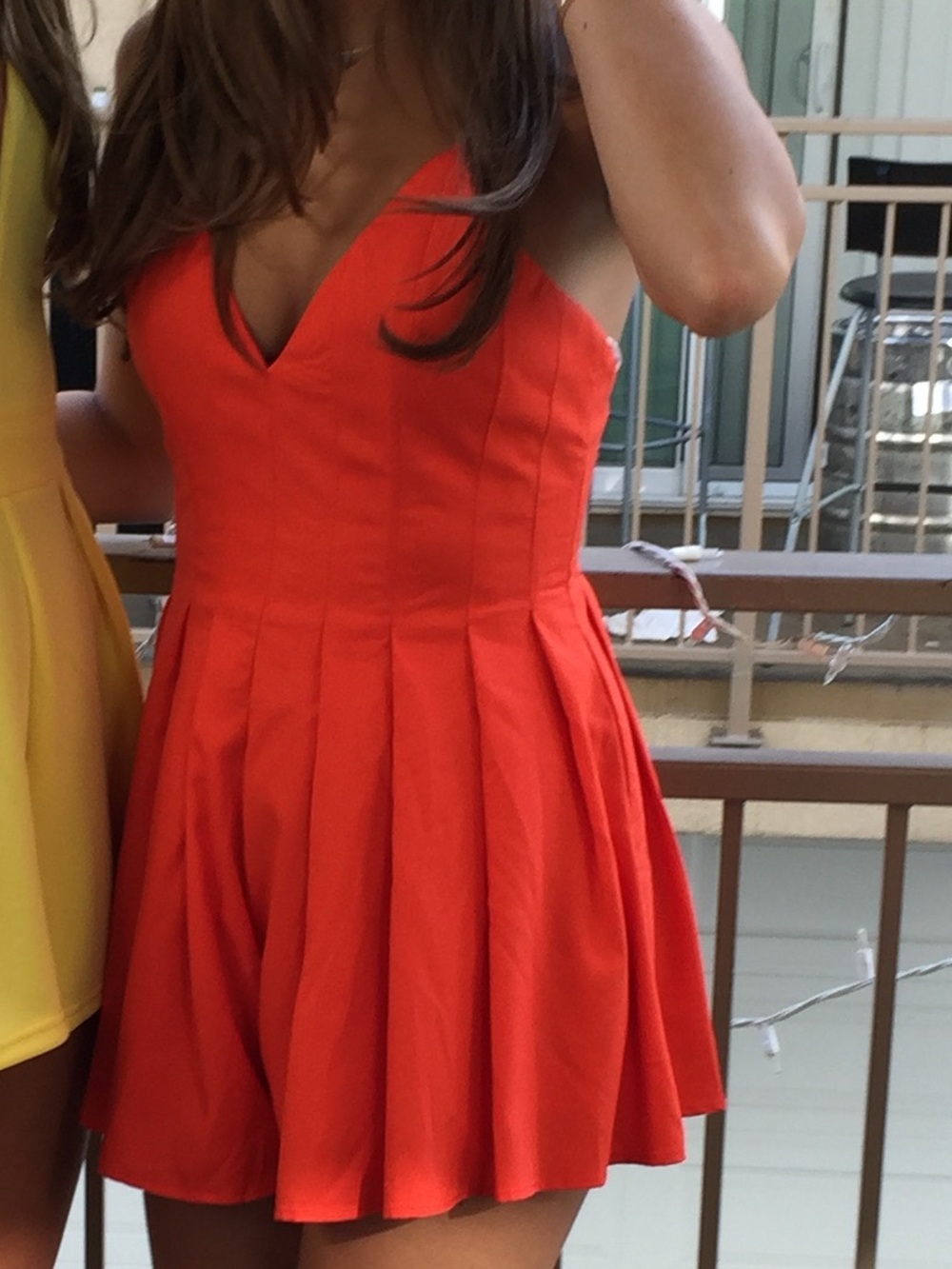 Orange Pleated Mini Romper
